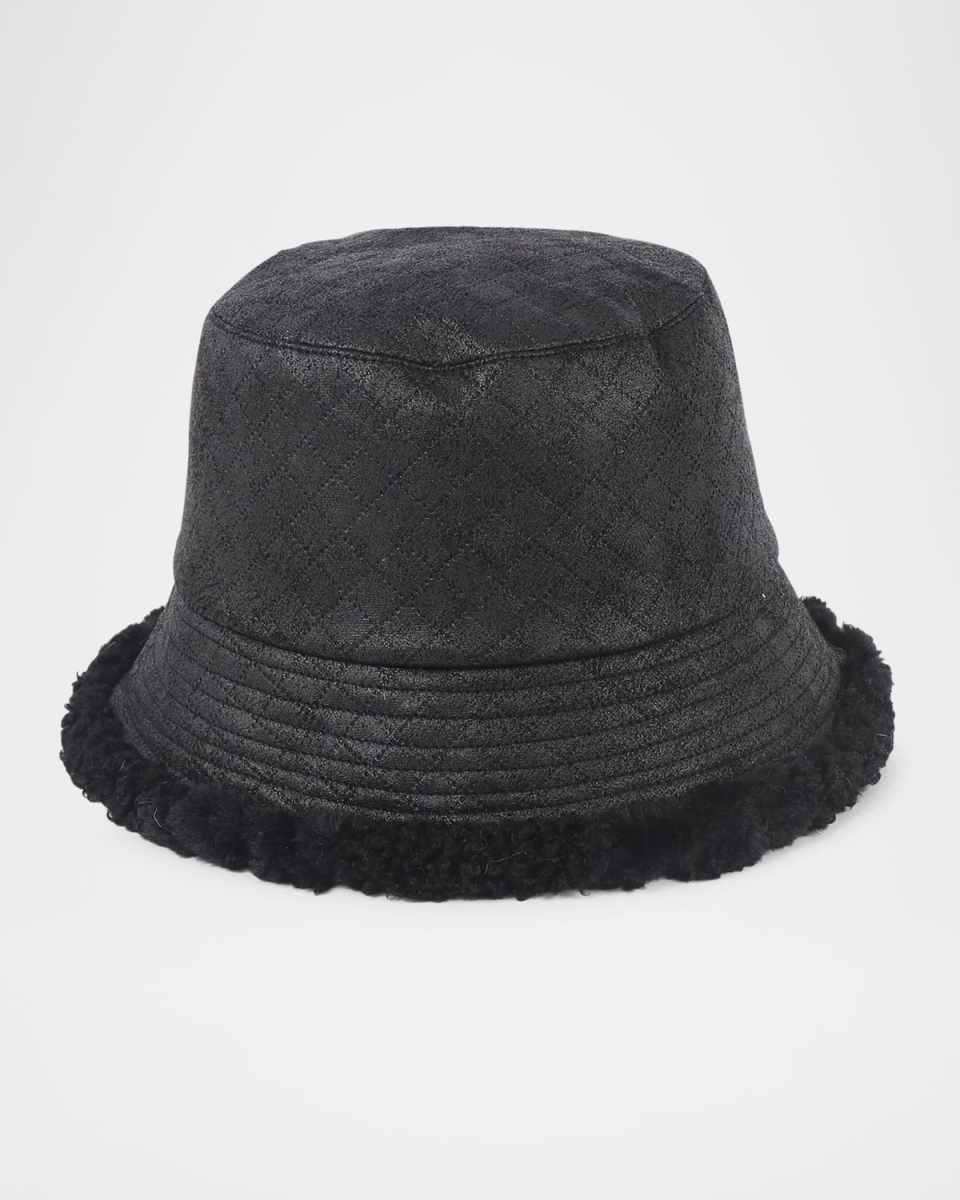 Lucinda Quilted Faux Fur-Trim Bucket Hat